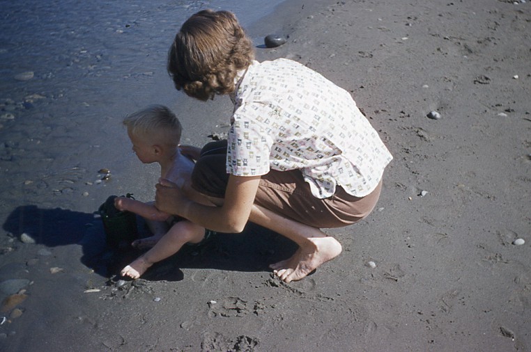 David with Mom at the beach, 1956